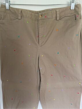 Tan Crop/capri Pants with Multicolor Embroidery, sz 14